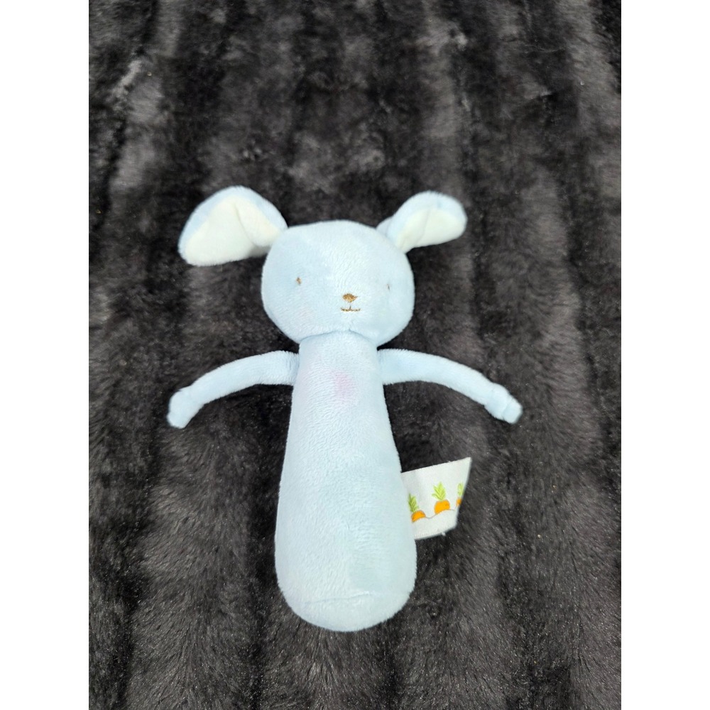 Bunnies By The Bay Blue Bunny Rattle Plush Handcrafted Baby Toy Stick Rattle